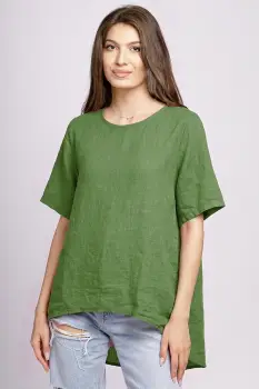 Bluza din in verde oliv, asimetrica, cu nasturi pe spate imagine