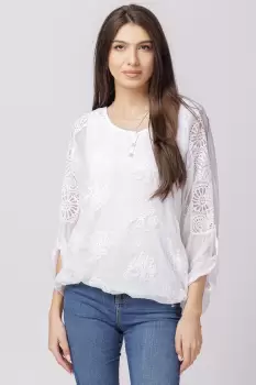 Bluza din matase naturala alba brodata si dantela pe spate imagine