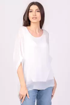 Bluza din matase naturala alba, cu funda pe spate imagine