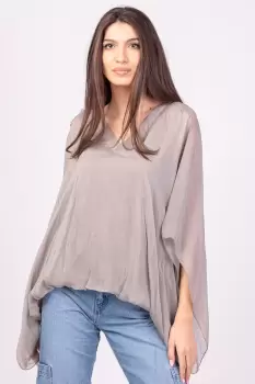 Bluza din matase naturala bej, cu decolteu in V in fata si pe spate imagine