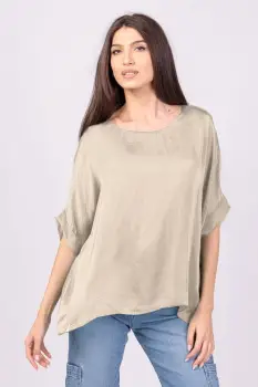 Bluza din matase naturala bej, cu funda pe spate imagine