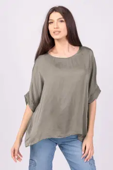 Bluza din matase naturala bej inchis, cu funda pe spate imagine