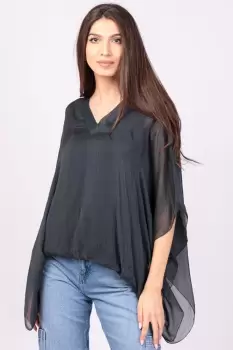 Bluza din matase naturala gri, cu decolteu in V in fata si pe spate imagine