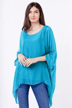 Bluza din matase naturala in colturi, albastru azur imagine