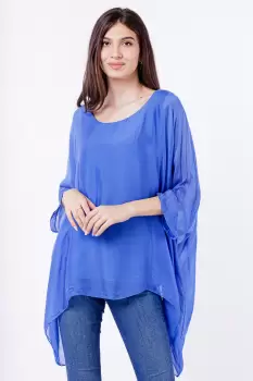 Bluza din matase naturala in colturi, albastru imagine