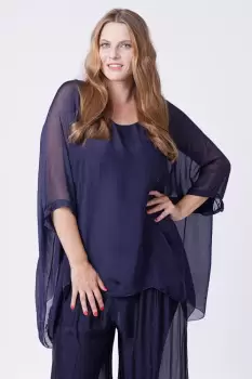 Bluza din matase naturala in colturi, bleumarin imagine