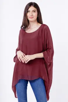 Bluza din matase naturala in colturi, bordo imagine