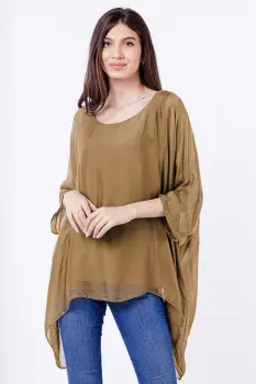 Bluza din matase naturala in colturi, camel imagine