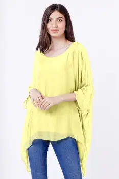 Bluza din matase naturala in colturi, galben pai imagine