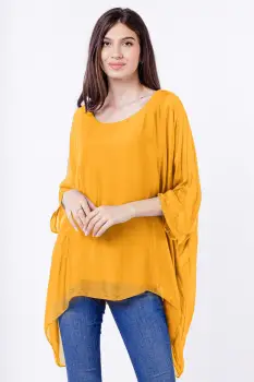 Bluza din matase naturala in colturi, galben turmeric imagine