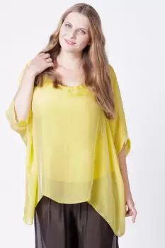 Bluza din matase naturala in colturi, galbena imagine