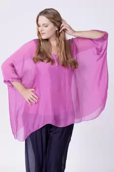 Bluza din matase naturala in colturi, mov zmeura imagine