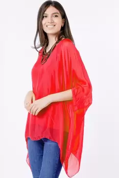 Bluza din matase naturala in colturi, rosie imagine