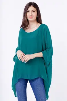 Bluza din matase naturala in colturi, turcoaz inchis imagine