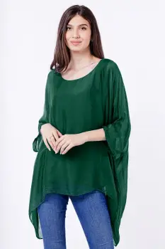 Bluza din matase naturala in colturi, verde inchis imagine