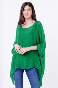 Bluza din matase naturala in colturi, verde smarald imagine