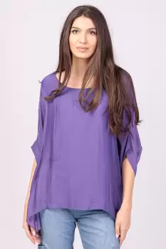 Bluza din matase naturala mov, cu funda pe spate imagine