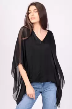 Bluza din matase naturala neagra, cu decolteu in V in fata si pe spate imagine