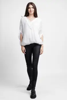 Bluza din matase naturala platca brodata, cu paiete fine si cu dantela pe spate, aba imagine