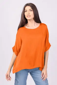 Bluza din matase naturala portocalie, cu funda pe spate imagine