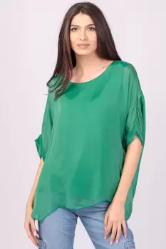 Bluza din matase naturala verde, cu funda pe spate imagine