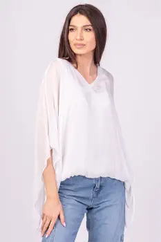 Bluza din matase si vascoza alba, cu decolteu in V in fata si pe spate imagine