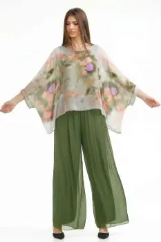 Bluza din matase si vascoza in colturi cu imprimeu verde pastel imagine