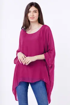 Bluza din matase si vascoza in colturi, magenta imagine