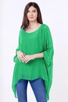 Bluza din matase si vascoza in colturi, verde deschis imagine