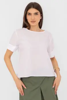 Bluza din poplin de bumbac  cu nasturi pe spate, alba imagine