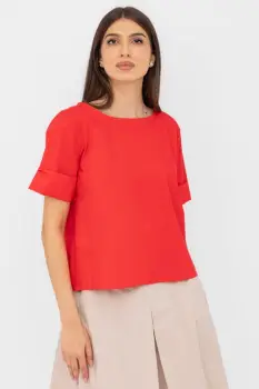 Bluza din poplin de bumbac  cu nasturi pe spate, rosie imagine