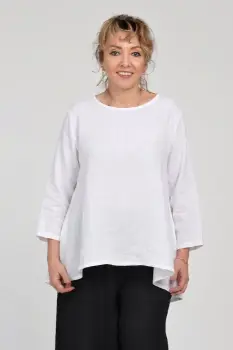 Bluza evazata cu clin la spate din in, alba imagine