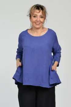 Bluza evazata cu clin la spate din in, albastra imagine