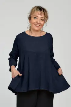 Bluza evazata cu clin la spate din in, bleumarin imagine