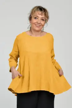Bluza evazata cu clin la spate din in, galbena imagine