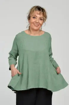 Bluza evazata cu clin la spate din in, verde menta imagine
