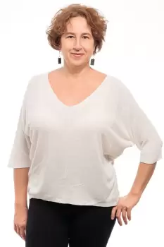 Bluza fin tricotata cu maneca fluture 3 4, alb imagine