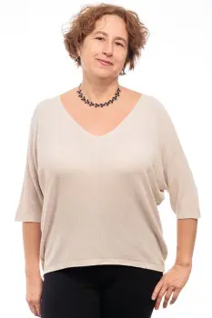 Bluza fin tricotata cu maneca fluture 3 4, bej inchis imagine