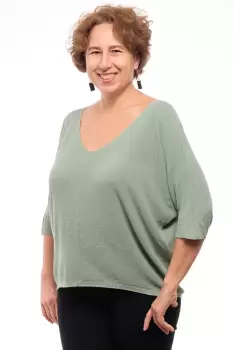 Bluza fin tricotata cu maneca fluture 3 4, kaki prafuit imagine