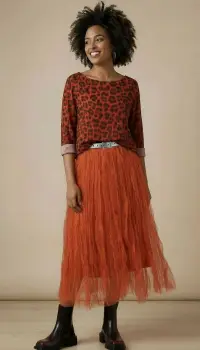 Bluza fina caramizie cu imprimeu animal print din modal cu casmir imagine