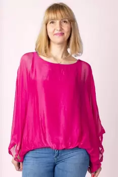 Bluza fucsia din matase naturala cu maneca fluture imagine