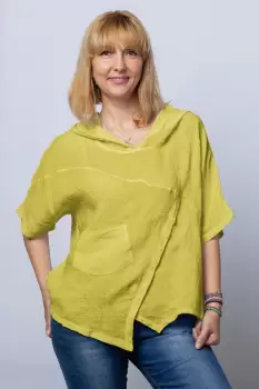Bluza galbena asimetrica din in, cu gluga imagine