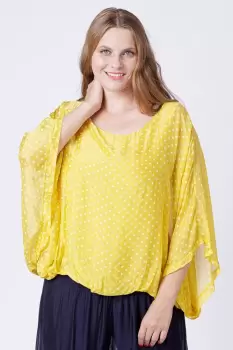 Bluza galbena cu bulinute din matase naturala cu maneca fluture imagine