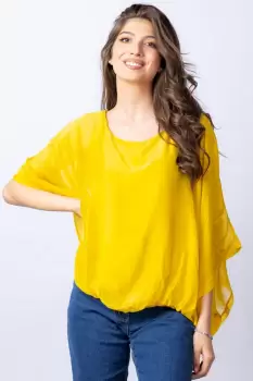 Bluza galbena din matase naturala cu maneca fluture imagine