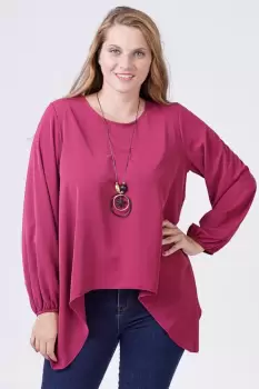 Bluza in colturi, mov zmeura, cu colier cadou imagine