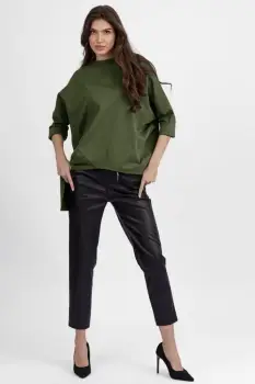 Bluza kaki din jerseu bumbac, cu un colt lateral imagine