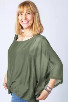 Bluza kaki militar din matase naturala cu maneca fluture imagine