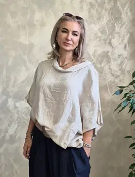 Bluza lejera de vara din in cu croi oversized si buzunare, bej imagine