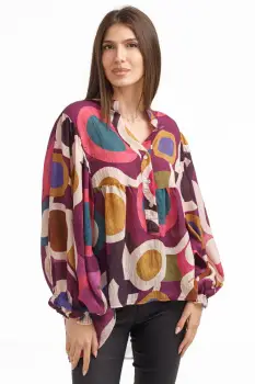 Bluza lejera multicolora cu imprimeu geometric din tencel imagine