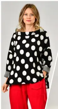 Bluza lejera neagra cu buline albe in relief, cu guler intors, cu bumbac imagine